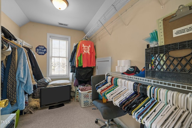 1420 Norwood Crest Ct, Raleigh, NC 27614 - spacious closet featuring carpet flooring and vaulted ceiling