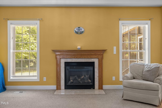 1420 Norwood Crest Ct, Raleigh, NC 27614 - carpeted living area with a fireplace with flush hearth and baseboards