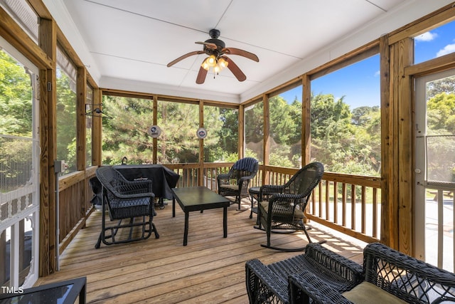 1420 Norwood Crest Ct, Raleigh, NC 27614 - sunroom with ceiling fan and an outdoor living space