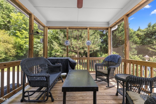 1420 Norwood Crest Ct, Raleigh, NC 27614 - deck with an outdoor living space, a grill, and ceiling fan
