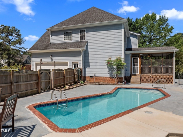 1420 Norwood Crest Ct, Raleigh, NC 27614 - view of pool with a sunroom, a patio area, and a gate