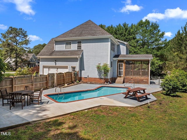 1420 Norwood Crest Ct, Raleigh, NC 27614 - view of swimming pool featuring a sunroom and a patio