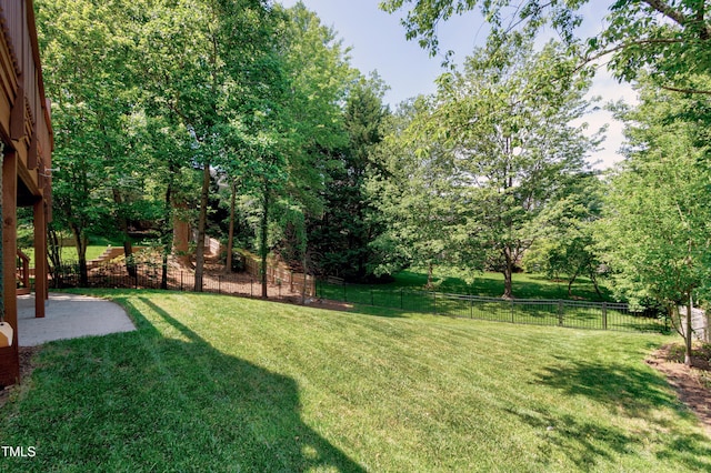 view of yard with a fenced backyard and a patio area