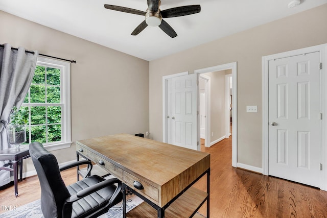 1001 Dairy House Ct, Wake Forest, NC 27587 - office with a ceiling fan, baseboards, and light wood-style floors