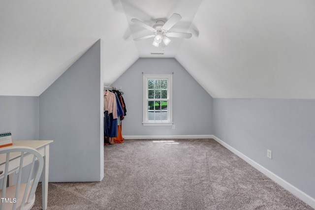 1001 Dairy House Ct, Wake Forest, NC 27587 - unfurnished bedroom featuring carpet floors, vaulted ceiling, a ceiling fan, and baseboards