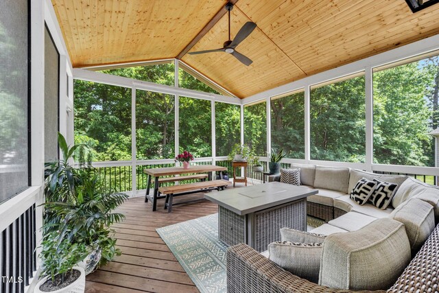 1001 Dairy House Ct, Wake Forest, NC 27587 - sunroom / solarium featuring a ceiling fan, outdoor lounge area, and lofted ceiling