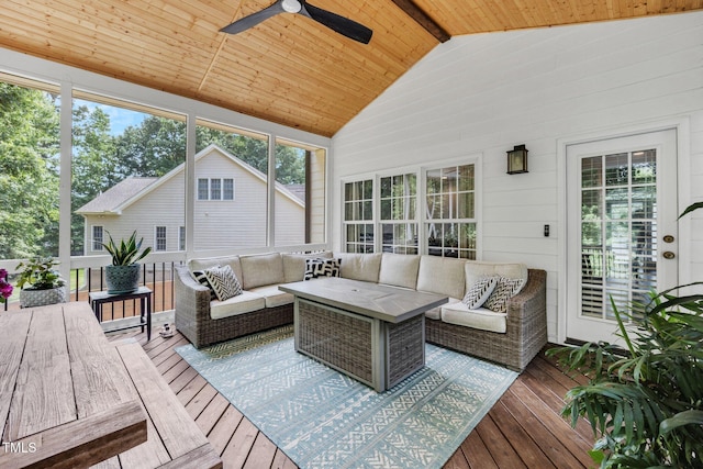 1001 Dairy House Ct, Wake Forest, NC 27587 - wooden terrace with an outdoor hangout area and a ceiling fan
