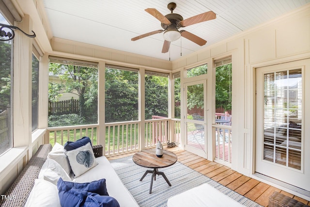 2728 Cameron Pond Dr, Cary, NC 27519 - sunroom with a ceiling fan, outdoor lounge area, and healthy amount of natural light