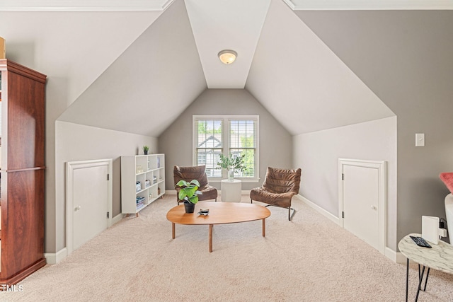 2728 Cameron Pond Dr, Cary, NC 27519 - sitting room featuring carpet floors, vaulted ceiling, and baseboards