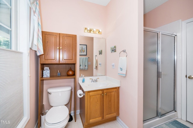 437 New Parkside Dr, Chapel Hill, NC 27516 - bathroom featuring vanity, baseboards, a stall shower, and toilet