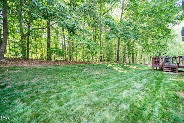 437 New Parkside Dr, Chapel Hill, NC 27516 - view of yard with a view of trees and a deck