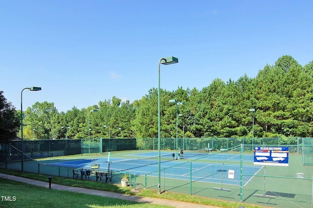 view of tennis court with fence