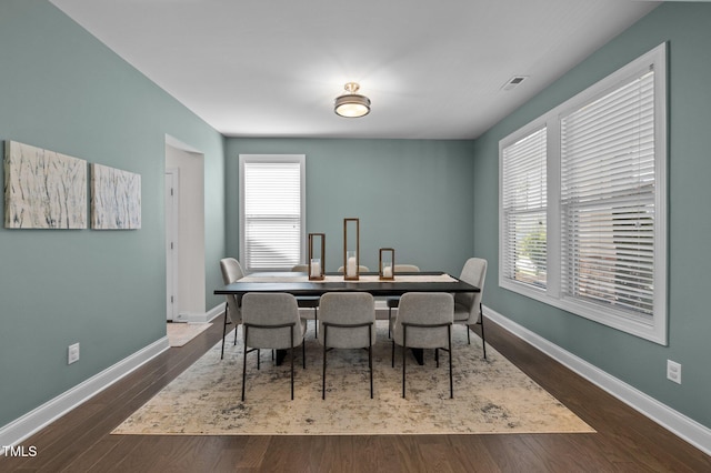 dining room with baseboards and wood finished floors