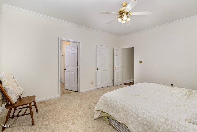1176 Stoney Mountain Rd, Rougemont, NC 27572 - bedroom featuring crown molding, light carpet, and a ceiling fan