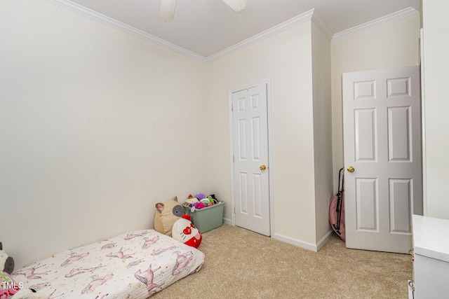 1176 Stoney Mountain Rd, Rougemont, NC 27572 - bedroom with crown molding, light carpet, and a ceiling fan
