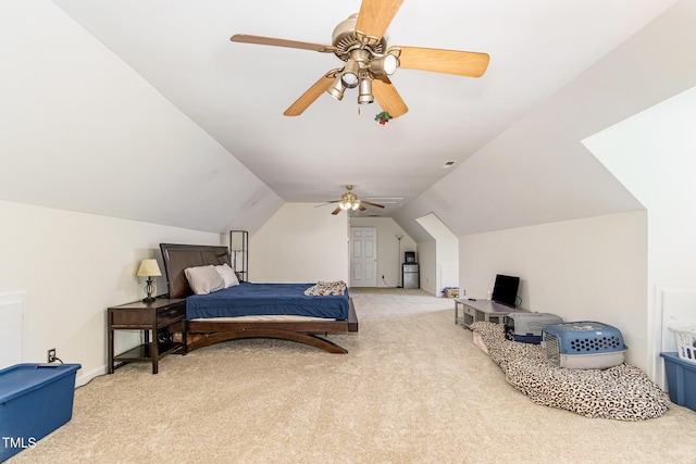 1176 Stoney Mountain Rd, Rougemont, NC 27572 - bedroom with light carpet, lofted ceiling, and ceiling fan
