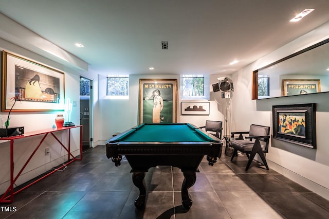recreation room featuring billiards and recessed lighting