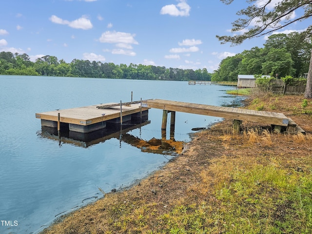 dock featuring a water view and a view of trees