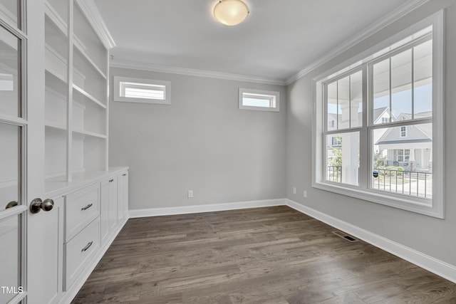 127 Post Oak Rd, Chapel Hill, NC 27516 - unfurnished room featuring ornamental molding, dark wood-style flooring, and baseboards