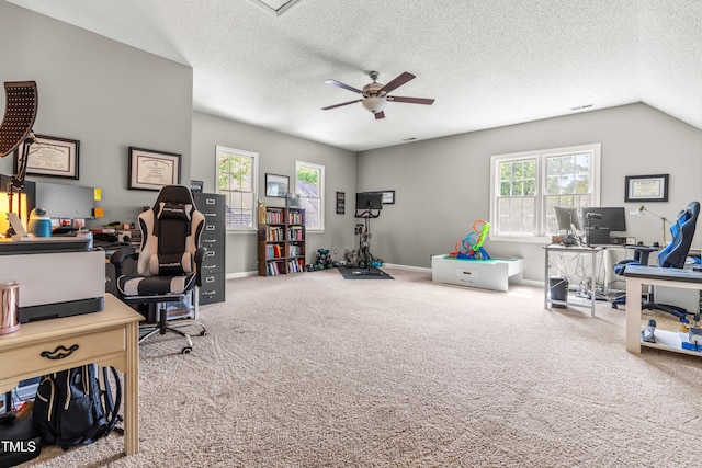 8600 Clivedon Dr, Raleigh, NC 27615 - office with carpet floors, a textured ceiling, ceiling fan, and a healthy amount of sunlight