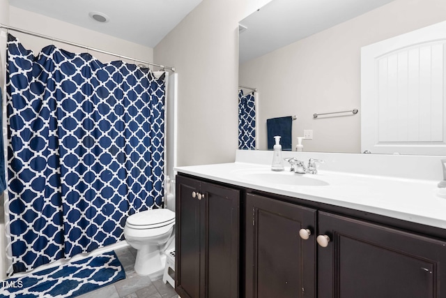 513 Commons Dr, Holly Springs, NC 27540 - bathroom featuring vanity, a shower with shower curtain, and toilet