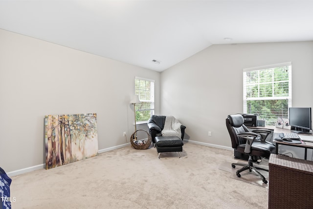 513 Commons Dr, Holly Springs, NC 27540 - carpeted office space with baseboards, lofted ceiling, and a wealth of natural light