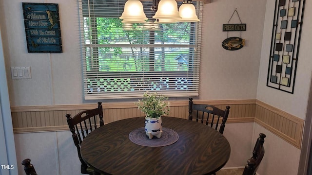 dining space featuring wainscoting