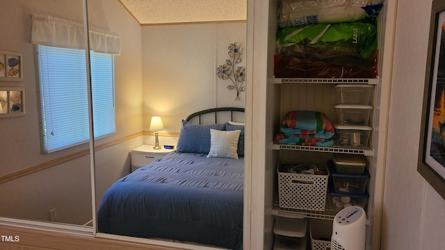bedroom featuring vaulted ceiling and multiple windows