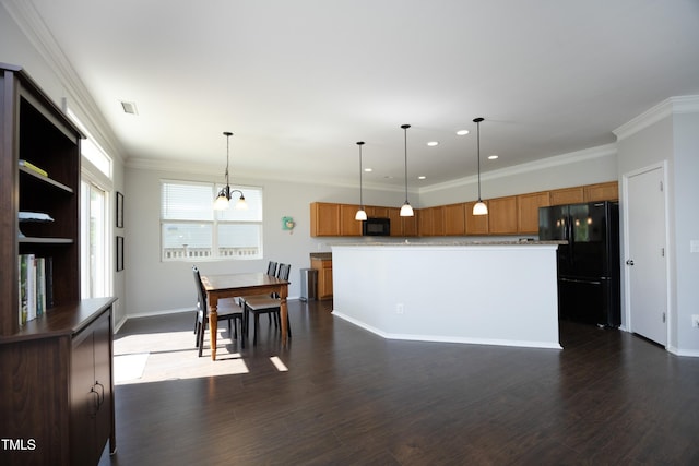 621 Childsberg Way, Hillsborough, NC 27278 - kitchen featuring recessed lighting, brown cabinetry, black appliances, and decorative light fixtures