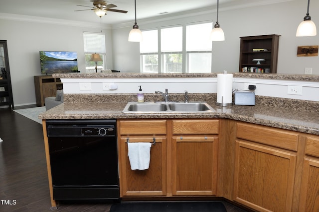 621 Childsberg Way, Hillsborough, NC 27278 - kitchen with crown molding, ceiling fan, a sink, and dishwasher