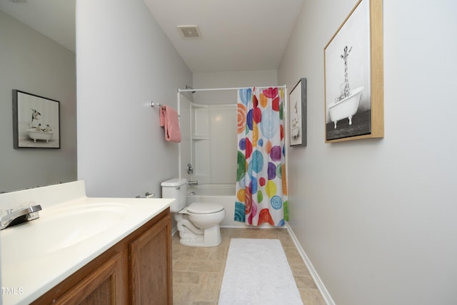621 Childsberg Way, Hillsborough, NC 27278 - bathroom featuring vanity, toilet, shower / bath combination with curtain, baseboards, and visible vents