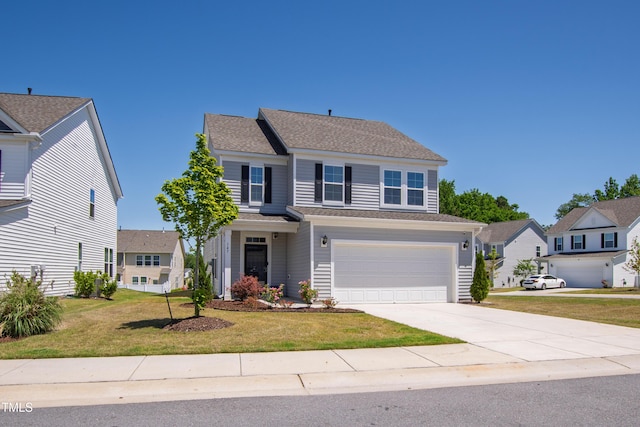 147 Antler Steel Dr, Clayton, NC 27527 - traditional home with driveway, roof with shingles, a residential view, a front lawn, and an attached garage