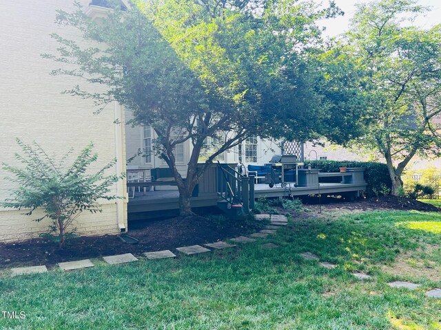 8729 Valentine Ct, Raleigh, NC 27613 - view of green lawn featuring a wooden deck
