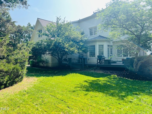 8729 Valentine Ct, Raleigh, NC 27613 - view of grassy yard with a wooden deck