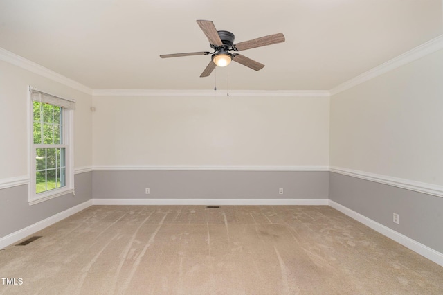 200 Weybossett Rd, Henderson, NC 27537 - unfurnished room with baseboards, ornamental molding, a ceiling fan, and visible vents