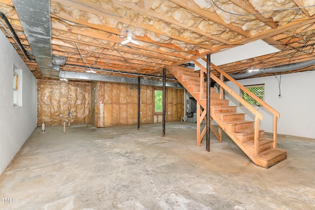 200 Weybossett Rd, Henderson, NC 27537 - basement featuring heating unit and stairway