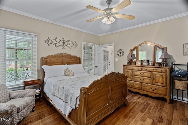 108 Cedarwood Dr, Louisburg, NC 27549 - bedroom with ornamental molding, wood finished floors, and ceiling fan