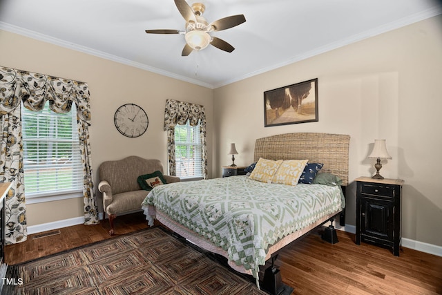 108 Cedarwood Dr, Louisburg, NC 27549 - bedroom featuring wood finished floors, ornamental molding, multiple windows, baseboards, and ceiling fan