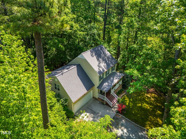 1166 NC Highway 87 N, Pittsboro, NC 27312 - birds eye view of property featuring a forest view