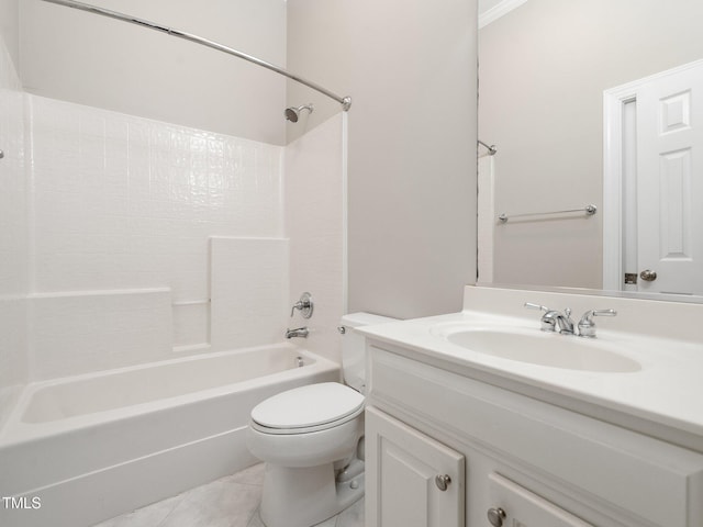 full bath featuring vanity, toilet, bathtub / shower combination, and tile patterned floors