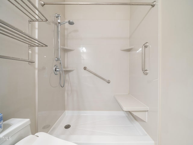 full bathroom featuring toilet and a stall shower