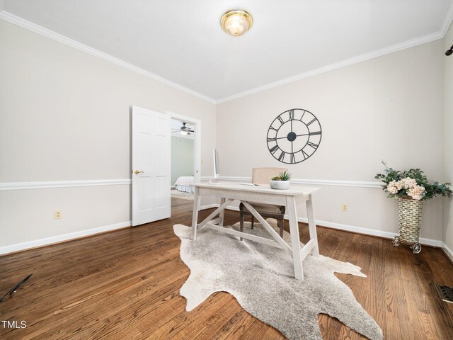 12823 Summerwind Trl, Rougemont, NC 27572 - office with crown molding, wood finished floors, and baseboards