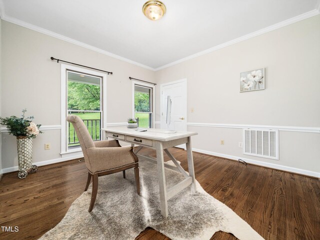 12823 Summerwind Trl, Rougemont, NC 27572 - office featuring wood finished floors, baseboards, and crown molding