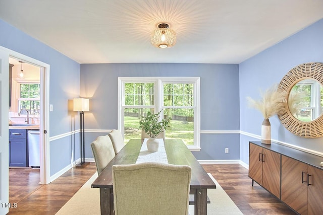 dining room with baseboards and dark wood-style floors