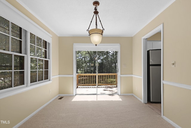101 Atchison St, Garner, NC 27529 - interior space featuring crown molding, a textured ceiling, carpet, and baseboards