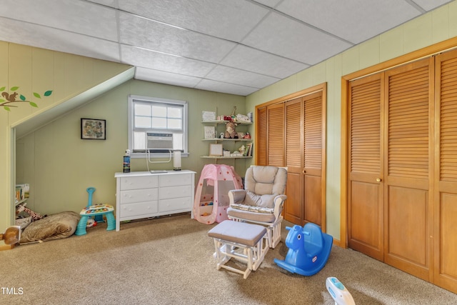 playroom featuring carpet floors and cooling unit