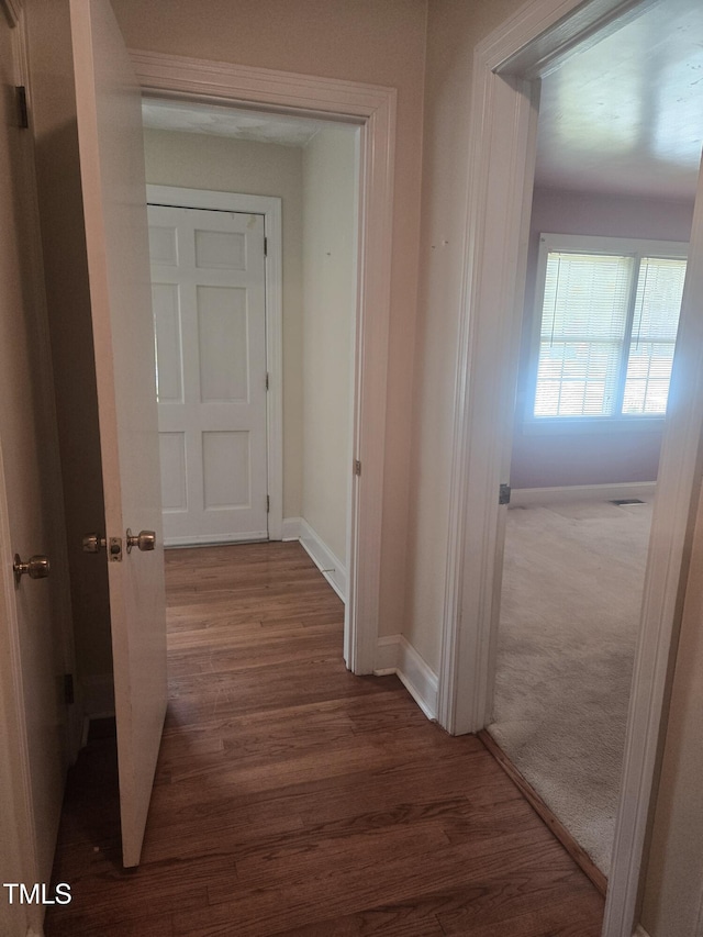 hallway featuring baseboards and wood finished floors