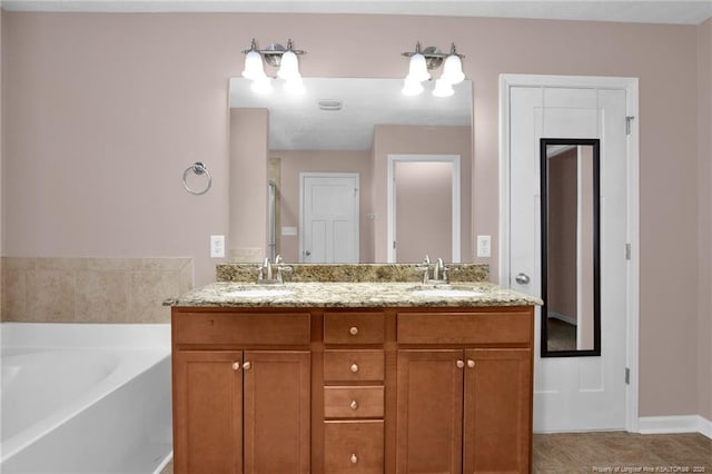 4258 Cherry Hill Ln, Fayetteville, NC 28312 - full bath featuring double vanity, a shower with door, a sink, and a bath