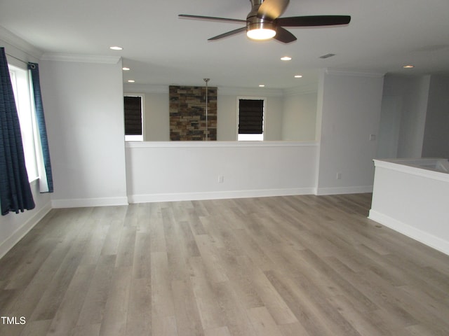 6633 Penfield St, Wake Forest, NC 27587 - spare room featuring crown molding, ceiling fan, light wood finished floors, recessed lighting, and baseboards