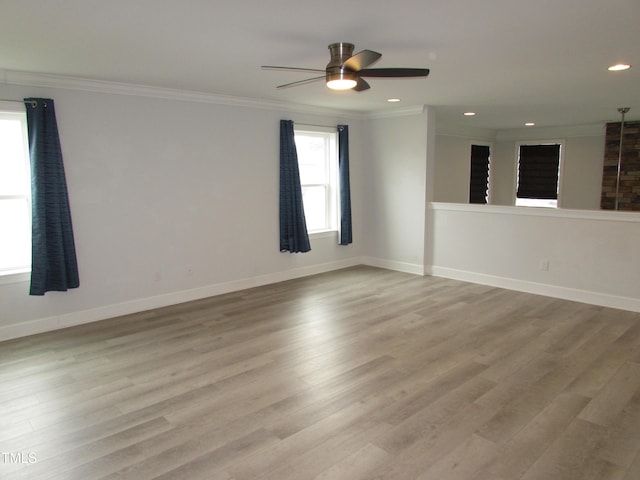 6633 Penfield St, Wake Forest, NC 27587 - unfurnished room with ornamental molding, a ceiling fan, wood finished floors, recessed lighting, and baseboards
